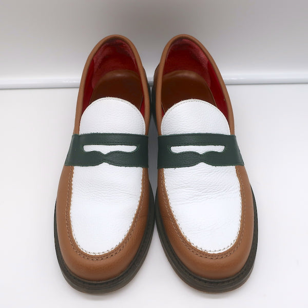 Aime Leon Dore Penny Loafers Brown/White Grained Leather Size 