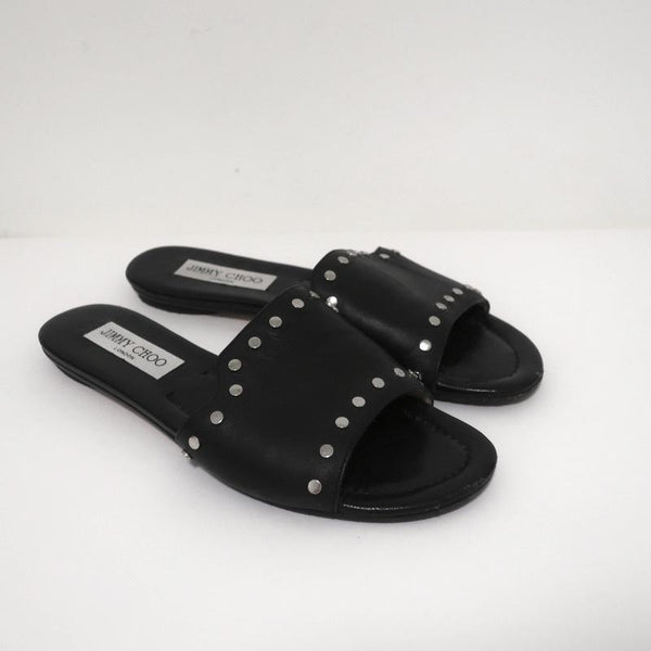 todayful】Leather Slide Sandals／Black 37 「リングフィットRTA www