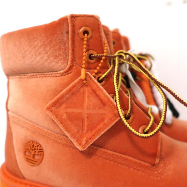 Off-White c/o Virgil Abloh X Timberland Velvet 6 Inch Boots Orange Size 7