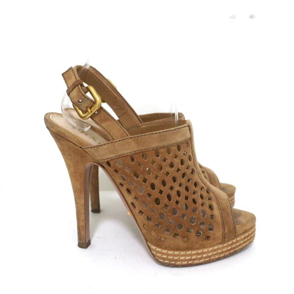 High Heel Sandals Peep Toe Slingback Perforated Cut Out Women's Shoes 