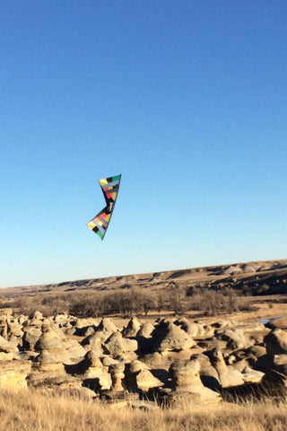 flying kites at Writing on Stone Provincial Park