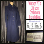 Vintage 70's Navy Chinese Cashmere Trench Coat 36B S Small