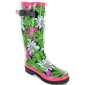 Green, pink, and white flowers wellingtons