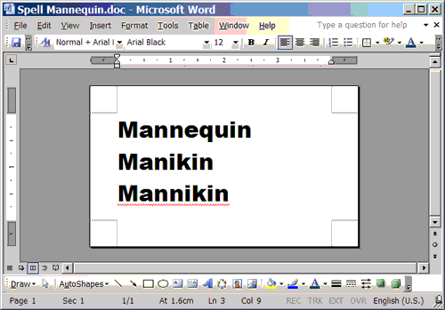 Word spelling of mannequin