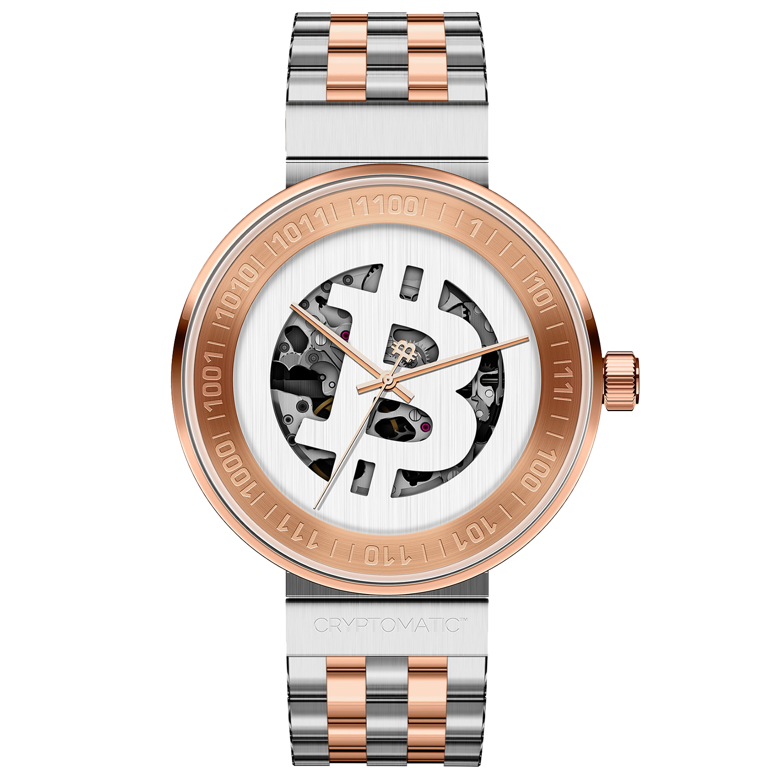 The CRYPTOMAT Silver & Red Gold Bitcoin Watch – CRYPTOMATIC