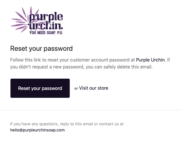 Reset your Password for your Customer Account - Purple Urchin's Loyalty Points Program