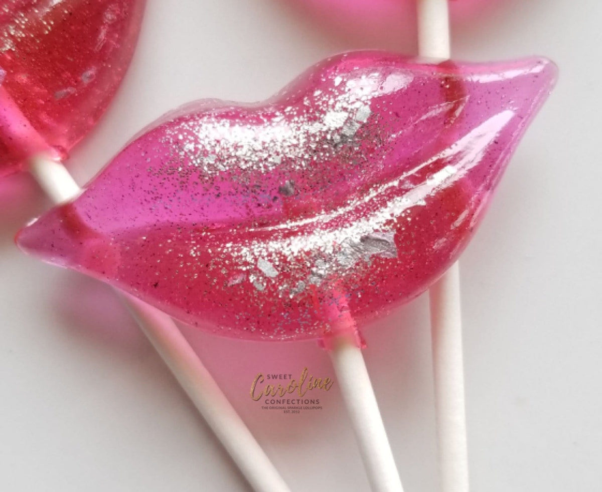 Hot Pink And Sparkle Lip Lollipops Set Of 6 9333