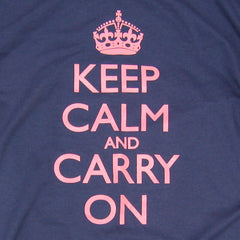 Keep Calm and Carry On Girls Denim Blue & Pink T-Shirt