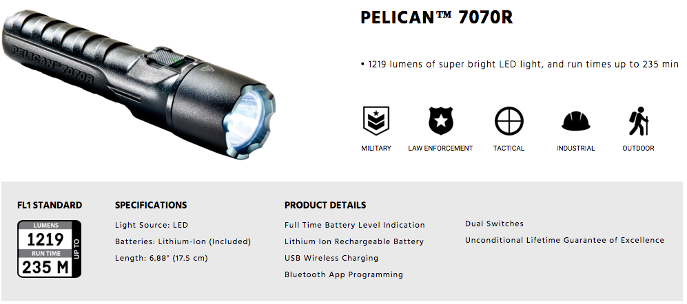 Pelican Flashlights Australia 7070R Torch for Police and Security Use