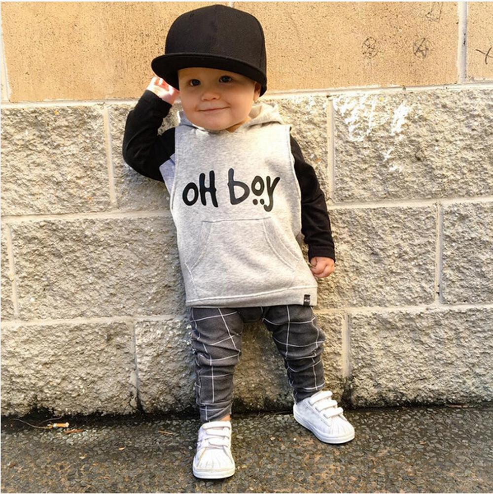 Toddler Kids Boy Outfit Clothes Clothing Infant Boy Fashion Plaids Hoodie Jeans 