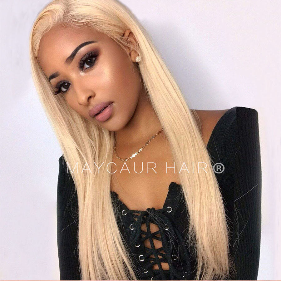 613 Blonde Color Long Straight Hair With Natural Hairline