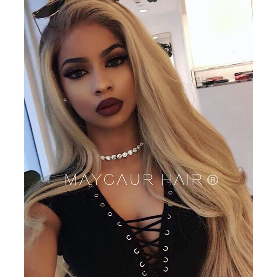 18 Blonde Ombre Color Long Straight Hair Glueless Wig Wit