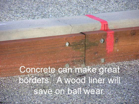 Wood liner for concrete bocce court
