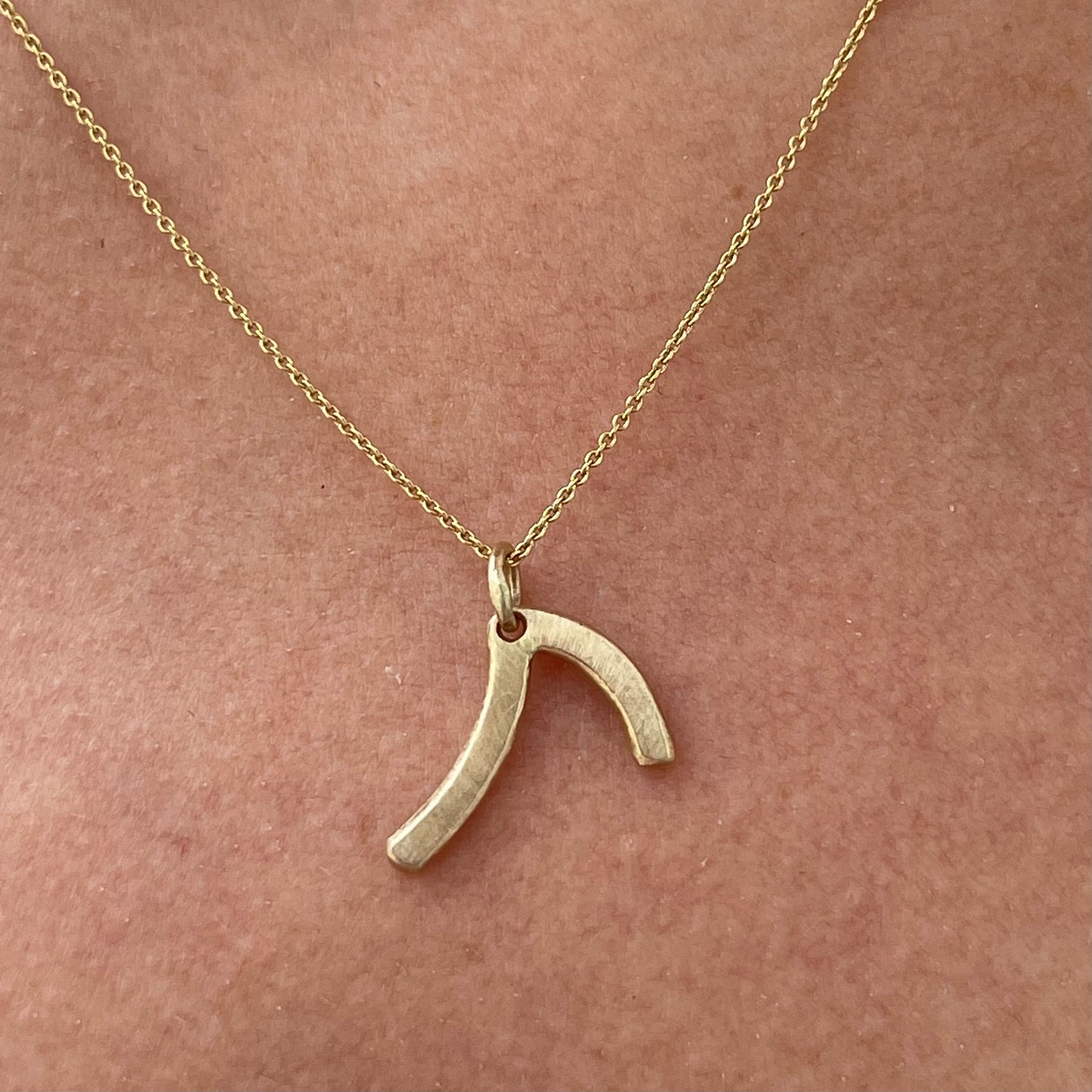 Lucky Wishbone Pendant: 14k Gold