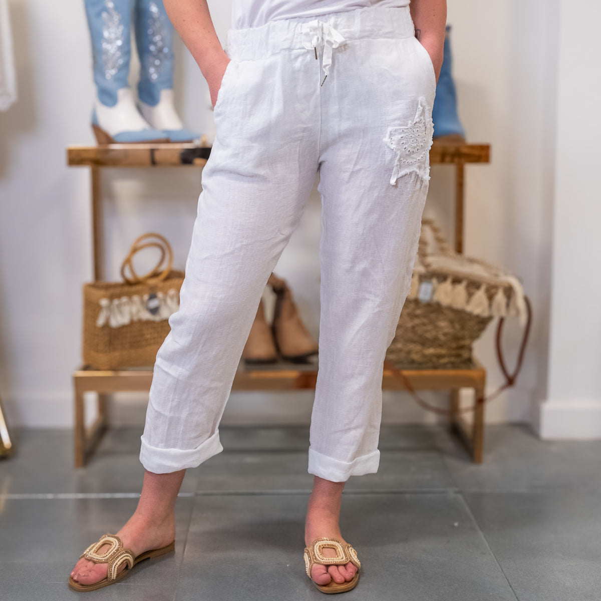 Distressed Star Linen Trousers