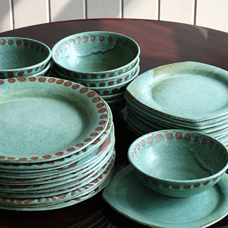 teal dishware set