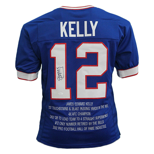 12 JIM KELLY Buffalo Bills NFL QB Blue Throwback Jersey