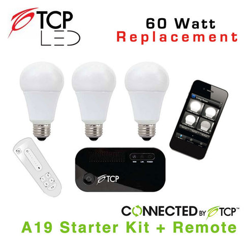 TCP Wireless Connected Smart LED Light Bulb Starter Kit with (3) A19 LED Light Bulbs & Remote