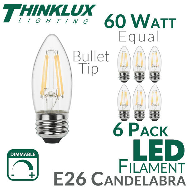 60 Watt Equal Led Filament Candelabra Light Bulb B11 Earthled Com