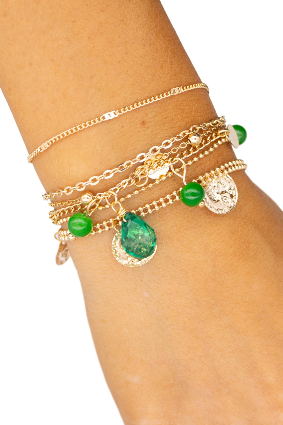 BOHEMIAN EMERALD + GOLD BRACELET 6 SET