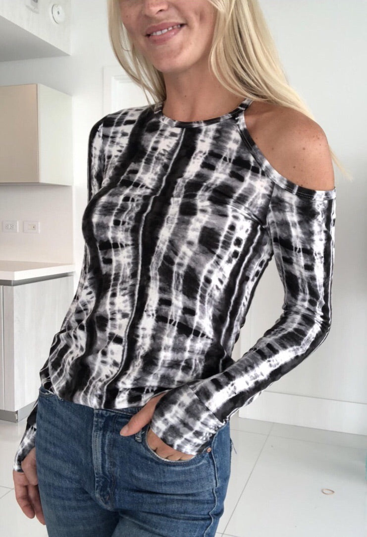 Cold Shoulder Tie Dye Top