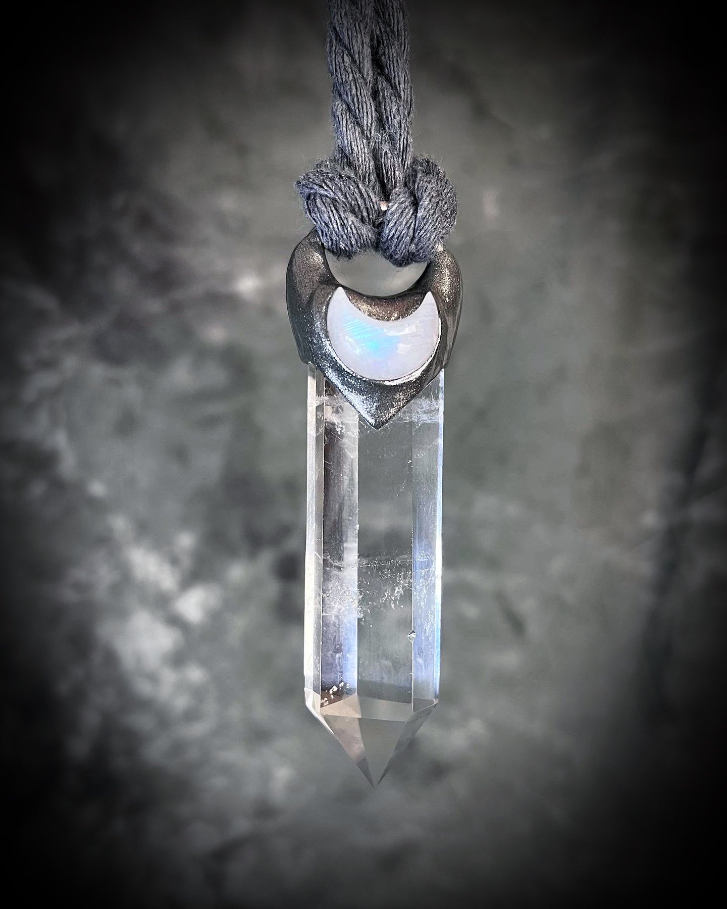 Quartz with Moonstone Crescent Moon Talisman