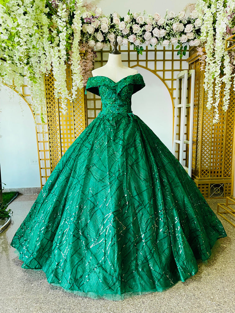 Vestido Para Quinceañeras Hombros Descubiertos Corte Princesa Verde Es Mi Boutique Panamá