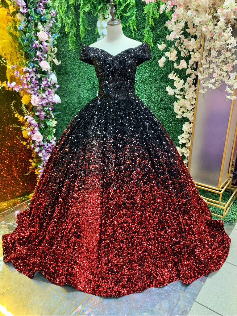 Vestido Para Quinceañeras Hombros Descubiertos Corte Princesa Negro Co – Boutique