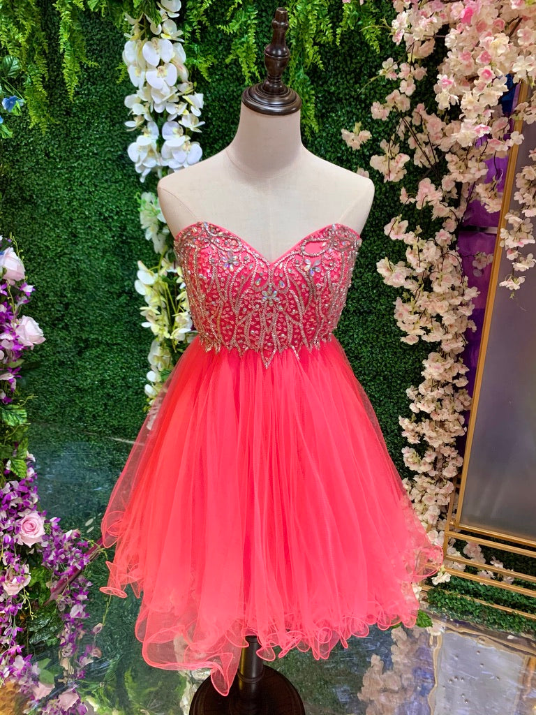 Vestido Escote Corazón Con piedras Rosado Fucsia – Boutique