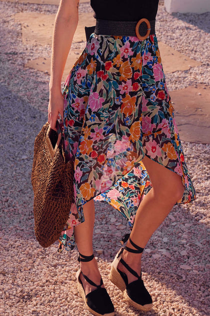 Havana Nights Floral Chiffon Wrapped Midi Skirt | ShopPromesa