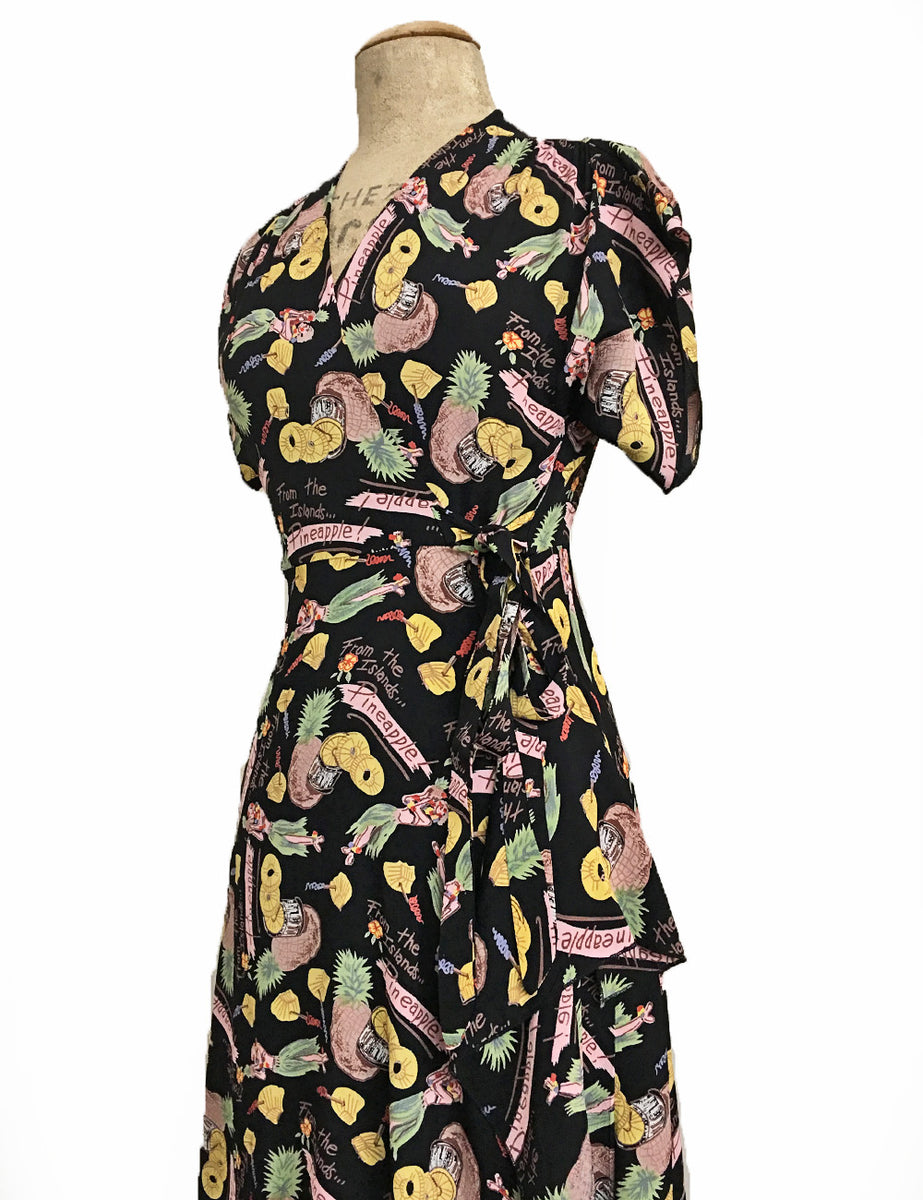 Black Pineapple Princess Vintage Inspired Cascade Wrap Dress Loco Lindo 1728