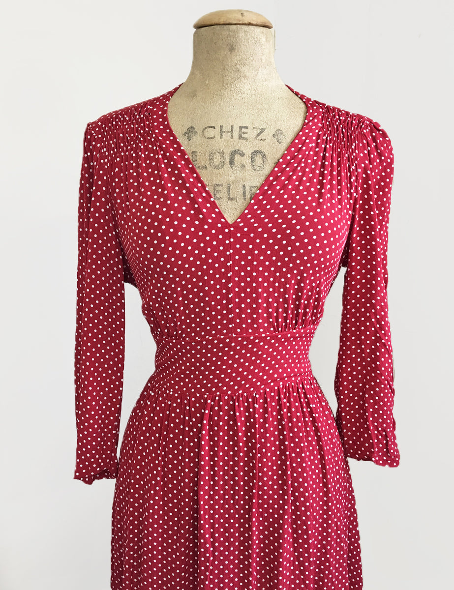 pink and red polka dot dress