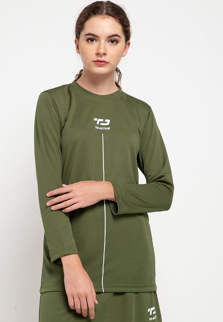 LS013 l-s Raglan Hjau TNI Kaos Olahraga Wanita
