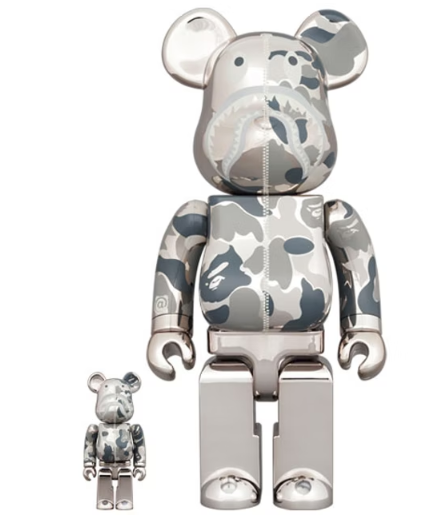 Bearbrick x BAPE Camo Shark 100% & 400% Set Silver – Upper Level 916