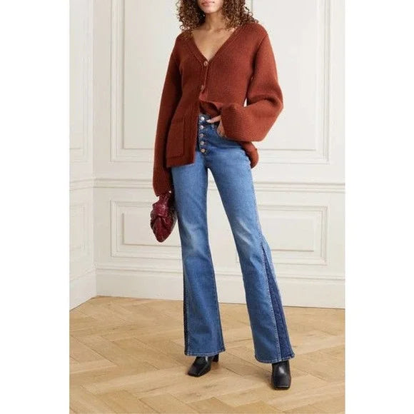 Veronica Beard Kiley Wide Leg High Rise Two Tone Flare Jeans (27 or 4)