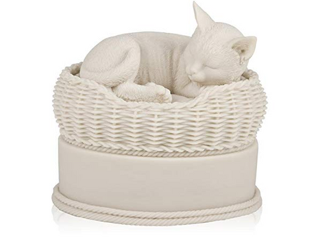 cat in basket cremation urn