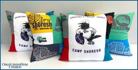 Summer Camp Memory Pillows made from t-shirts by Once Upon a Time Creation