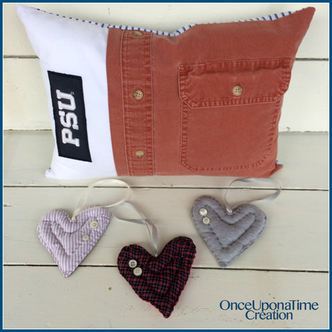 Keepsake pillow and ornaments from clothing by Once Upon a Time Creation