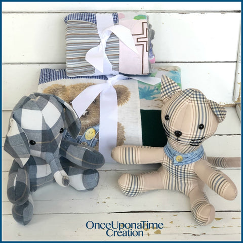 Keepsake blankets and stuffed animals made from clothing by Once Upon a Time Creation