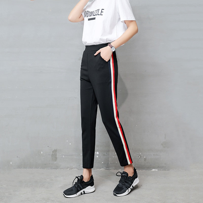 red and white striped pants womens