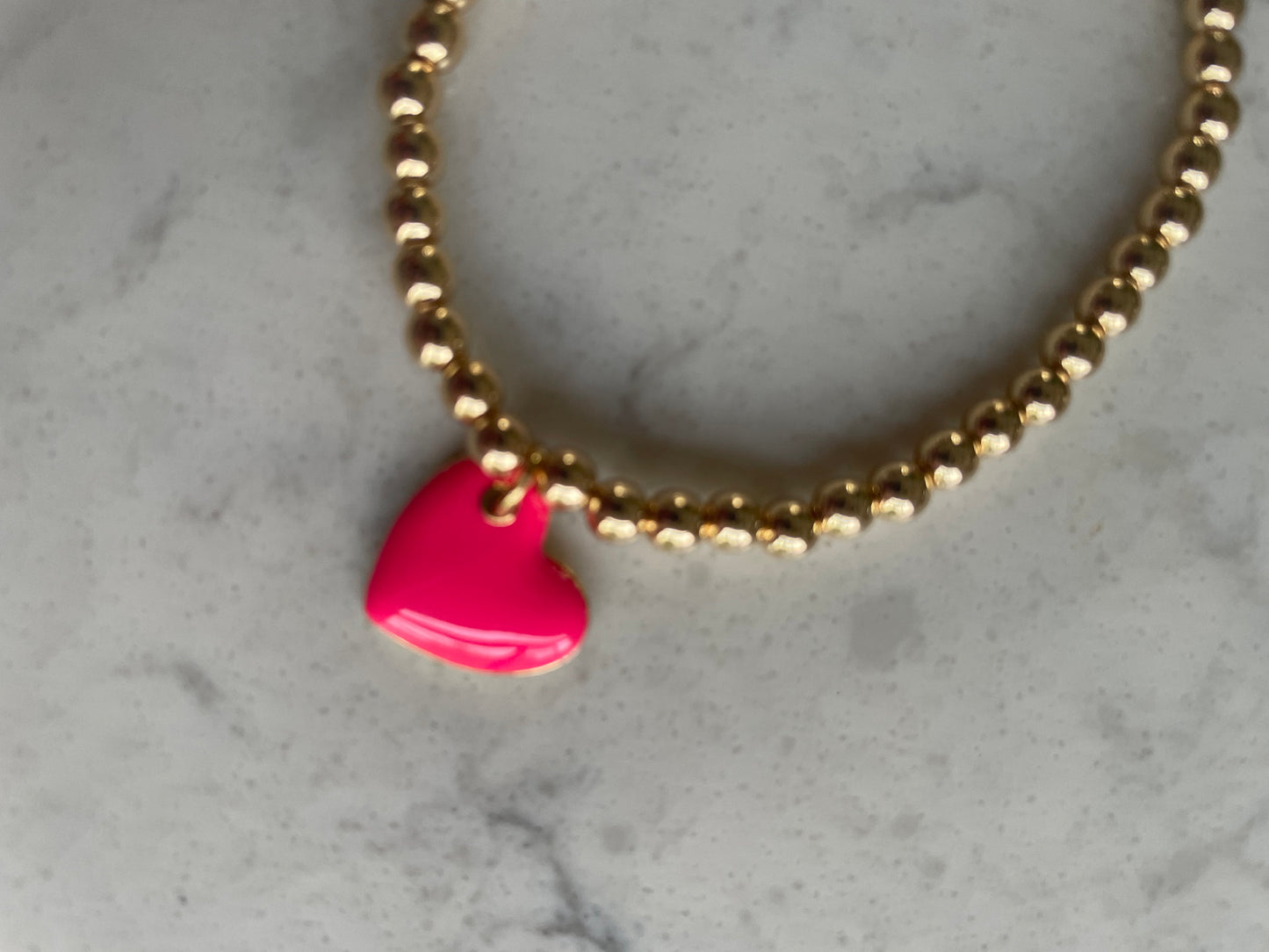 Gold Bead Bracelet - Strong Pink Heart
