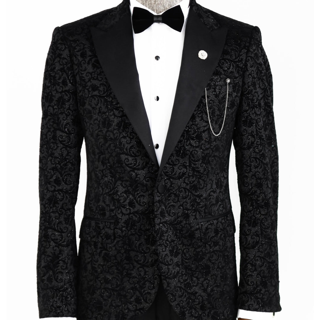 JINIDU Mens Floral Tuxedo Jacket Paisley Embroidered Suit Jacket for Dinner,Party,Wedding,Prom 