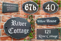 montage showing rustic slate style house plaques