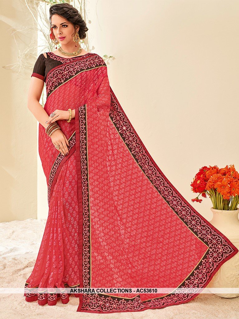 AC53610 - Pink Color Brasso Saree