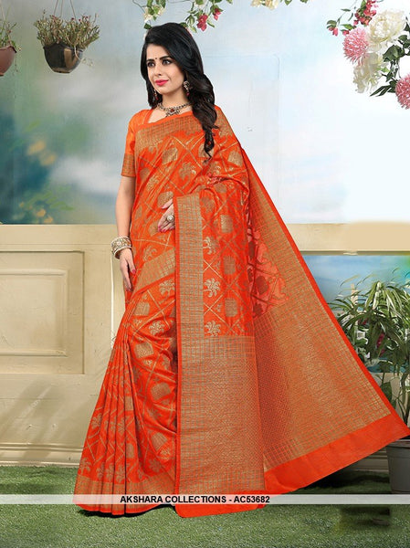 AC53682 - Orange Color Art Silk Saree