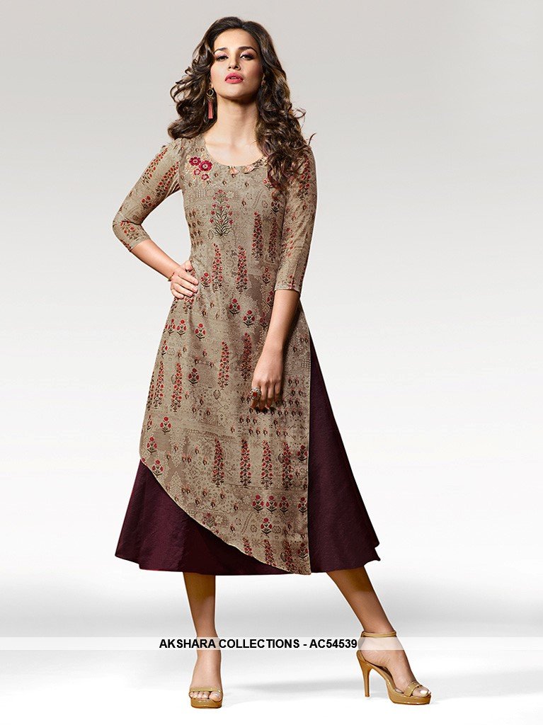 AC54539 - Beige Color Crepe Silk Kurti