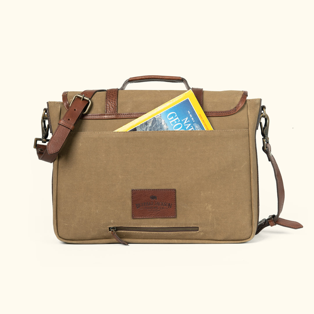 Dakota Waxed Canvas Messenger Bag | Field Khaki w/ Chestnut Brown Leather