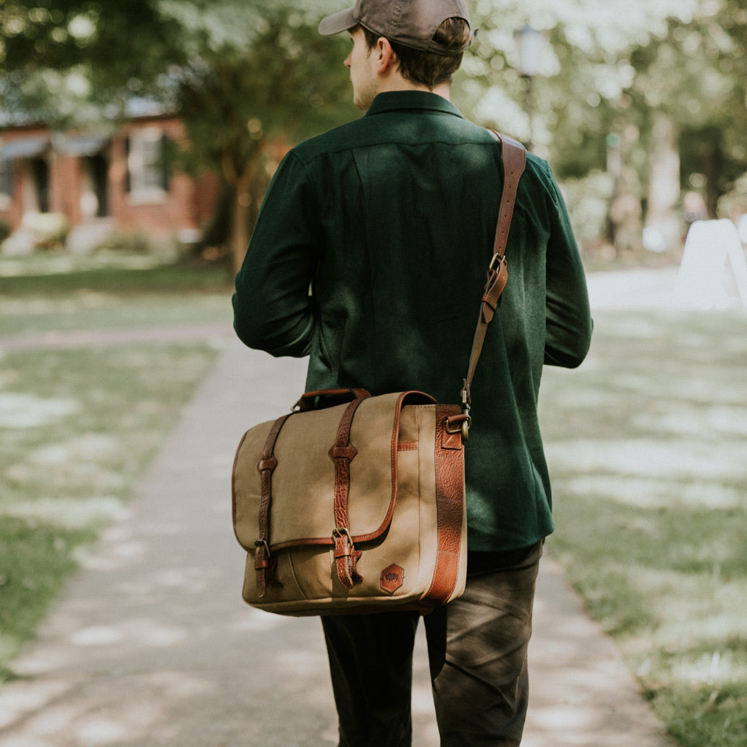 Dakota Waxed Canvas Duffle Bag/Backpack | Field Khaki w/ Chestnut Brown  Leather