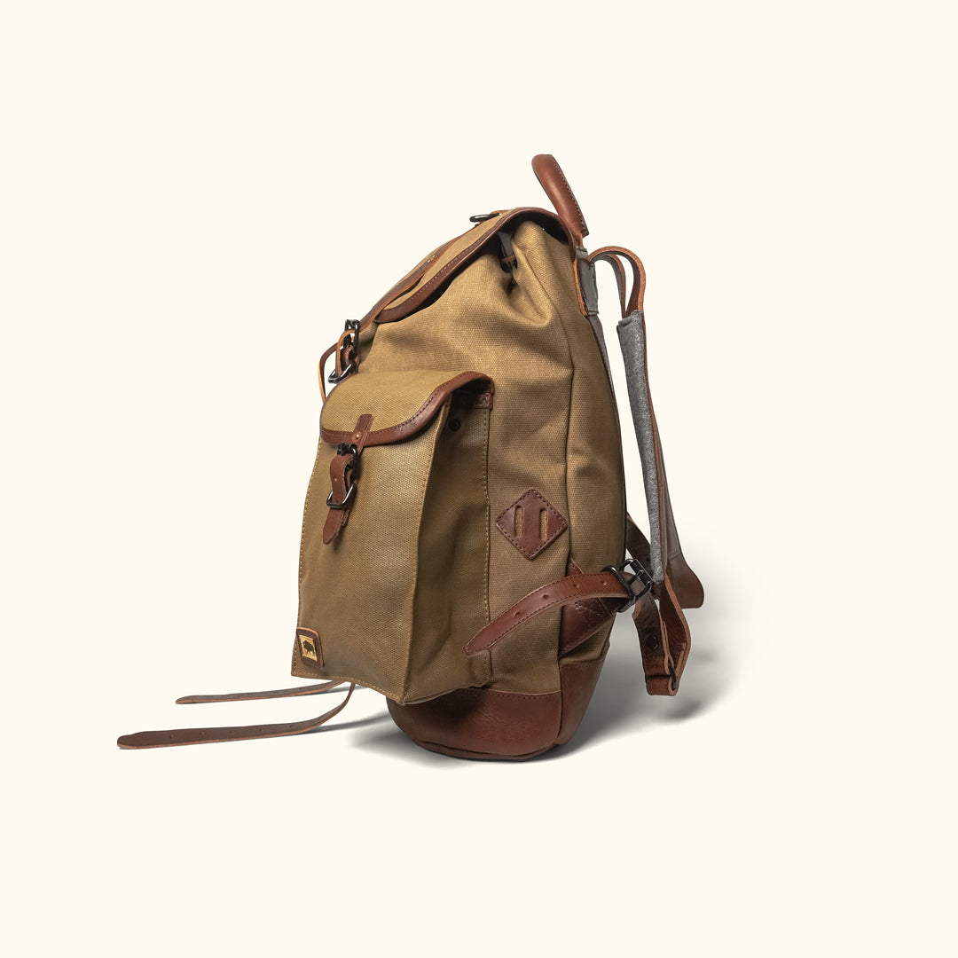 Dakota Waxed Canvas Commuter Backpack | Field Khaki w/ Chestnut Brown Leather