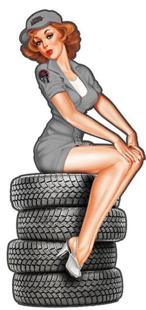 Mechanic Tire Pin Up Girl Sticker – Lethal Threat